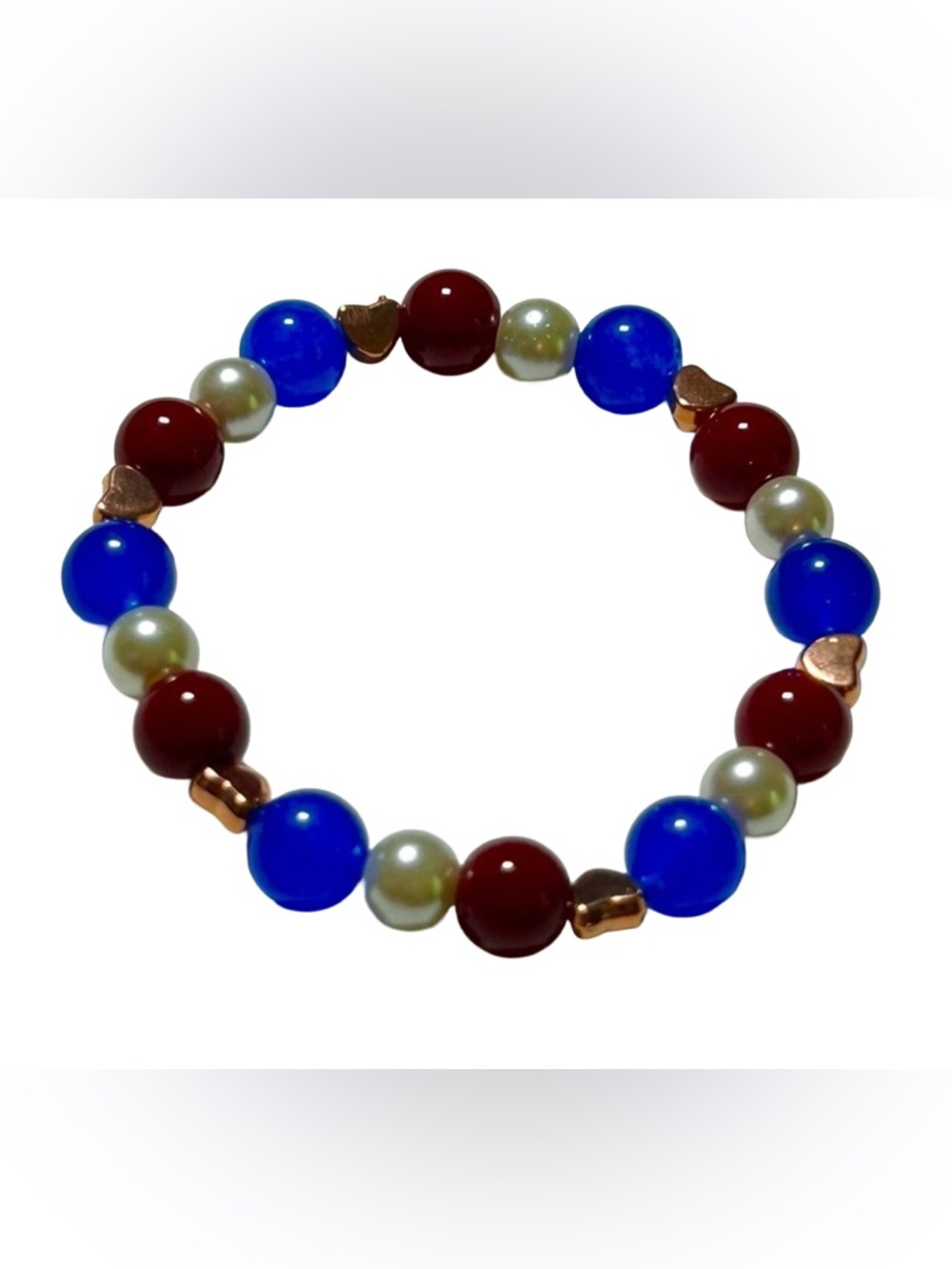 Handmade Red, White & Blue Elastic Beaded Stone Bracelet